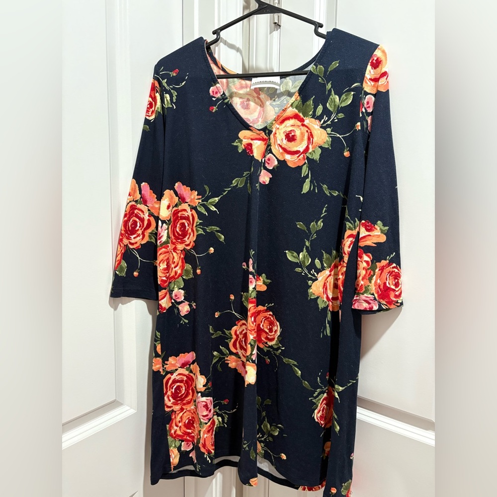 French Grey Navy Floral Mini Dress